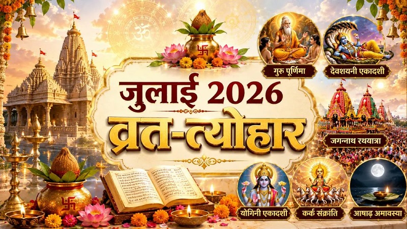 जुलाई 2026 का धार्मिक कैलेंडर जारी, देवशयनी एकादशी, रथयात्रा, गुरु पूर्णिमा समेत जानिए किस दिन कौन-सा व्रत और त्योहार