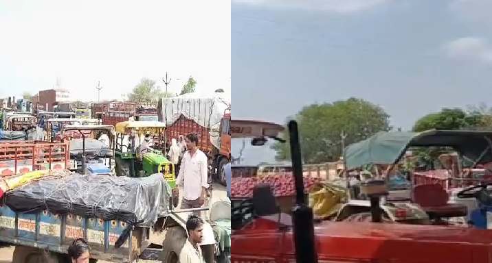 पिपरसमा मंडी के बाहर सैकड़ों ट्रैक्टर-ट्रॉली से जाम, प्याज की भारी आवक से 3 घंटे ठप रहा रास्ता