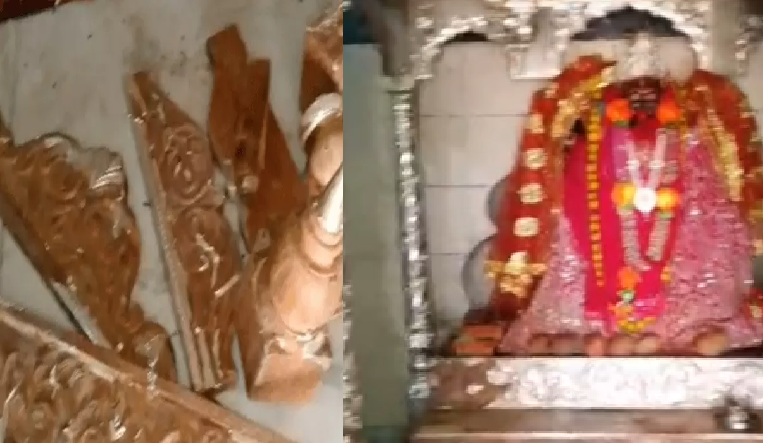 गाजीपुर माता मंदिर में बड़ी वारदात, चांदी सिंहासन उखाड़कर ले गए चोर; जांच जारी