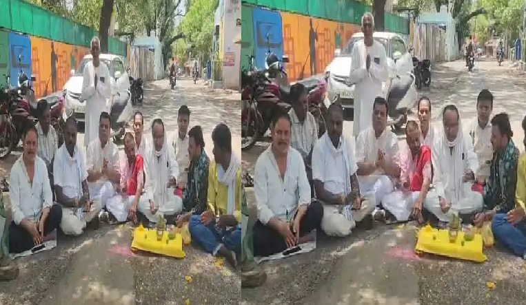 विदिशा में सड़कों की दुर्दशा पर तंज, कांग्रेस ने गड्ढों का पूजन कर साधा निशाना