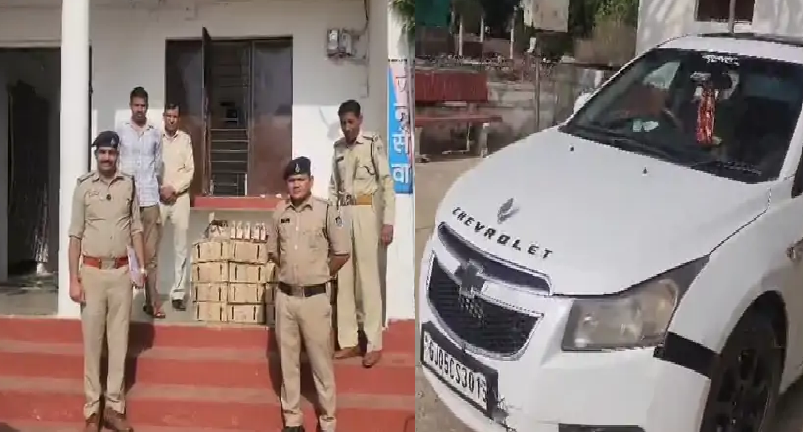 लक्जरी कार से 30 पेटी अवैध शराब जब्त, तस्कर कार छोड़कर फरार