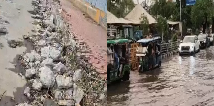 मानसून से पहले भोपाल की बड़ी पोल खुली! एक साल से धंसी सड़क नहीं हुई दुरुस्त, एमपी नगर में घुटनों तक भर रहा पानी