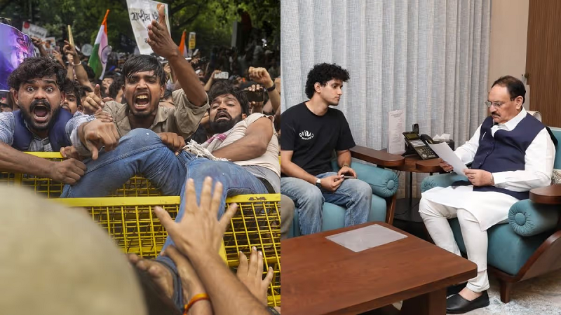 संसद मार्च पर बवाल के बीच सरकार की सक्रियता तेज, आरएमएल अस्पताल पहुंचे जेपी नड्डा, लाठीचार्ज को लेकर विपक्ष ने घेरा