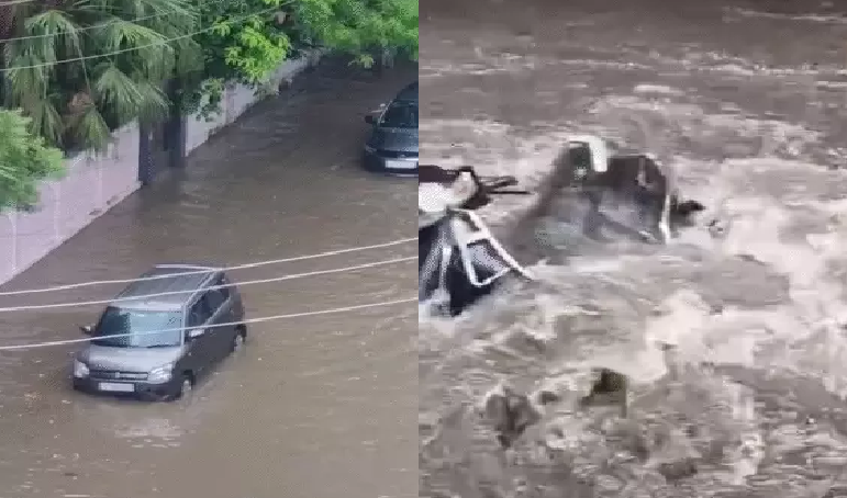 मूसलाधार बारिश से यूपी बेहाल, अंडरपास डूबे, स्कूटी बही, 75 जिलों में बारिश का अलर्ट