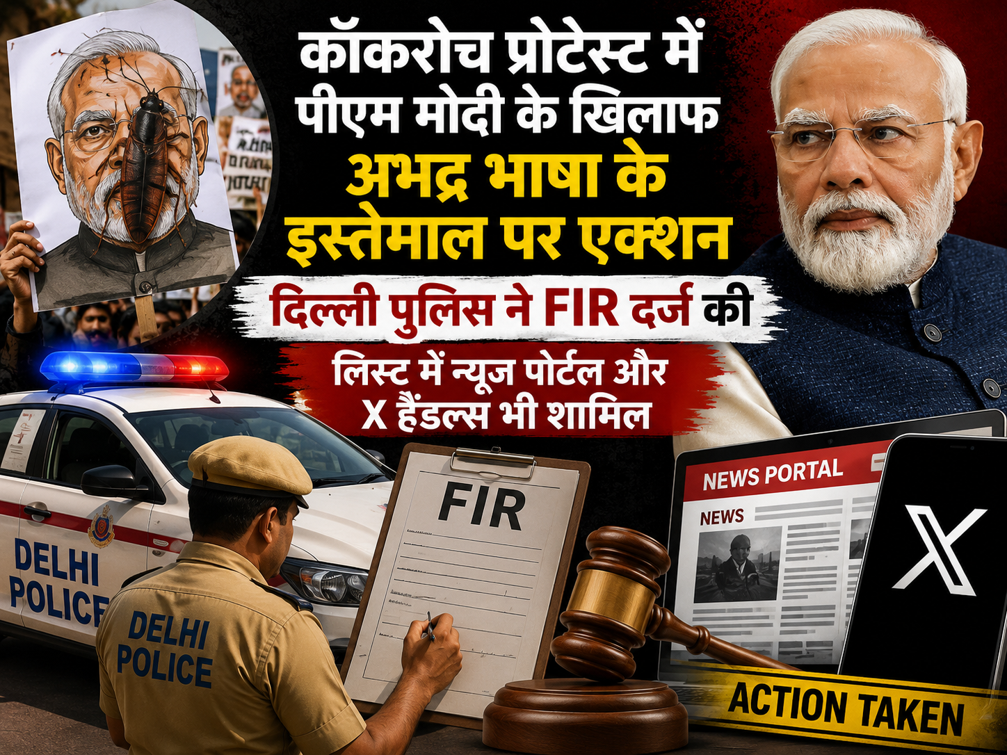 कॉकरोच प्रोटेस्ट से जुड़े कथित आपत्तिजनक पोस्ट पर दिल्ली पुलिस की कार्रवाई, पीएम मोदी के खिलाफ अभद्र भाषा मामले में एफआईआर दर्ज