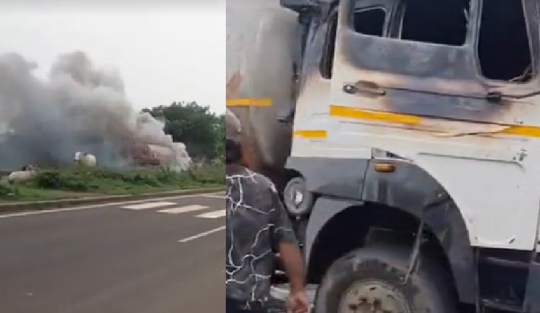 आयशर कॉलेज के पास जल उठा एथेनॉल टैंकर का केबिन, दमकल की तत्परता से बची बड़ी तबाही
