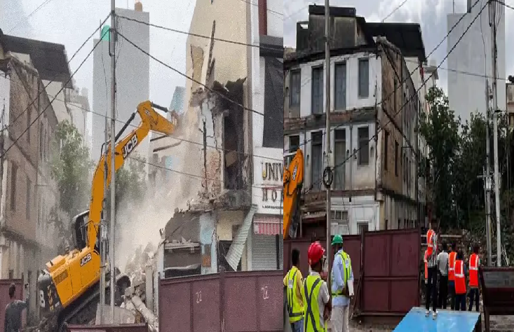बारिश से पहले इंदौर में जर्जर भवनों पर चला बुलडोजर, जेल रोड का मकान ढहाया, एक मालिक को दो दिन की मोहलत