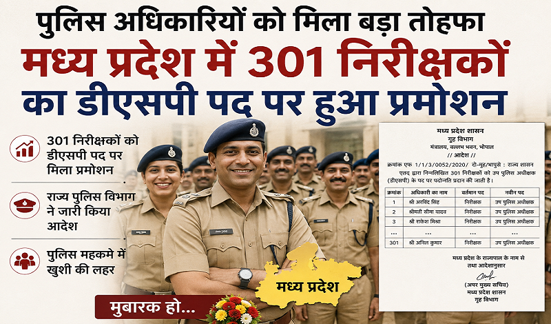 पुलिस अधिकारियों को मिला बड़ा तोहफा मध्य प्रदेश में 301 निरीक्षकों का डीएसपी पद पर हुआ प्रमोशन