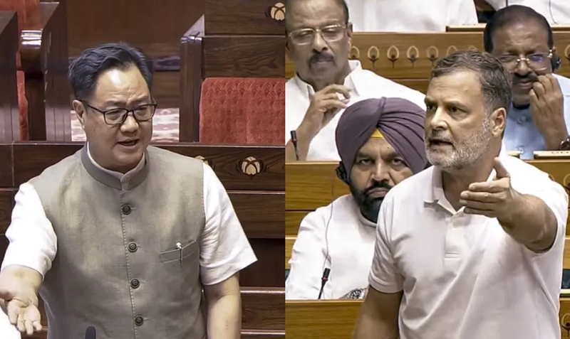 संसद में हंगामे पर किरेन रिजिजू ने राहुल गांधी को घेरा, कहा बहस छोड़कर राजनीतिक दबाव की रणनीति नहीं चलेगी