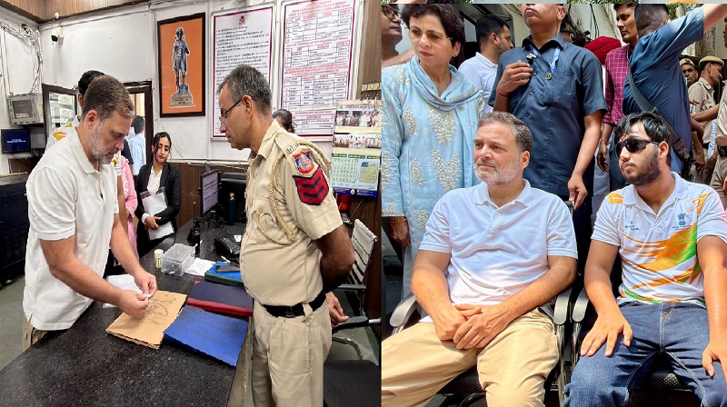 पैलेट गन मामले में राहुल गांधी का धरना, घायल छात्र साहिल के साथ थाने पहुंचे, कांग्रेस ने FIR दर्ज करने की मांग दोहराई