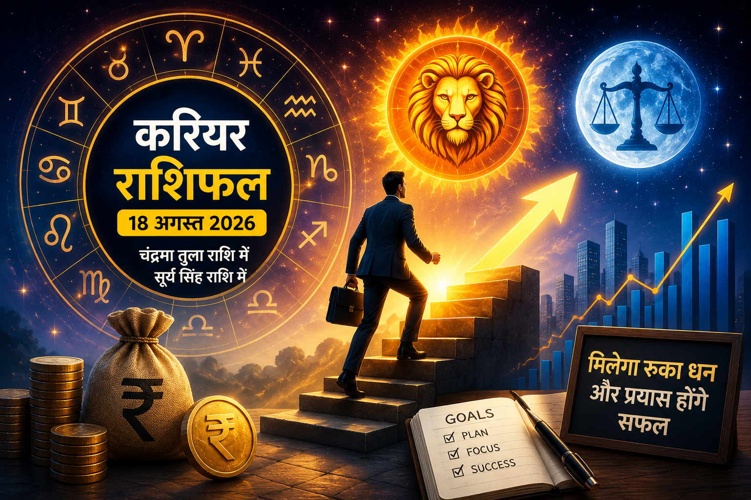 18 अगस्त 2026 करियर राशिफल: चंद्रमा तुला राशि में, नौकरी और कारोबार में मिलेंगे नए अवसर, धन संबंधी फैसलों में बरतें सावधानी