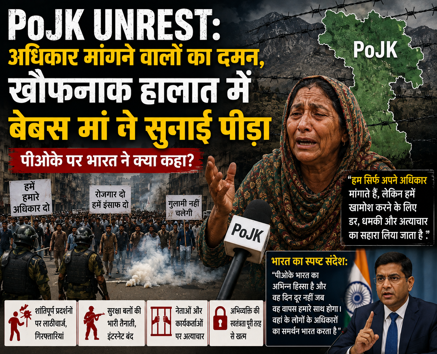 PoJK Unrest: अधिकार मांगने वालों का दमन, खौफनाक हालात में बेबस मां ने सुनाई पीड़ा, पीओके पर भारत ने क्या कहा?