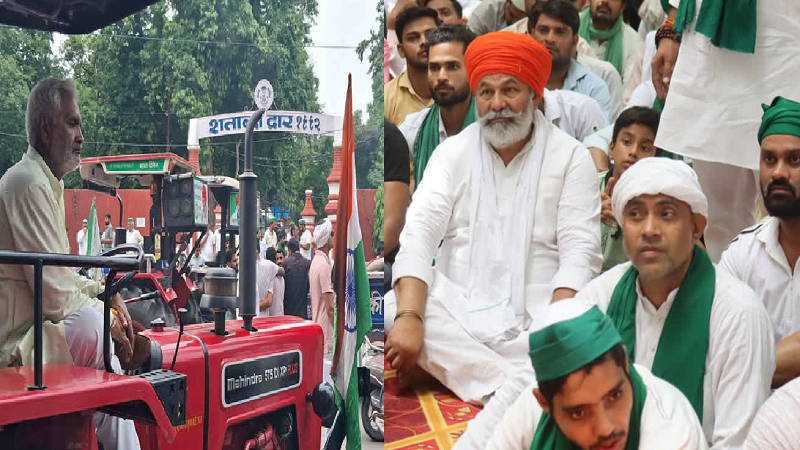 भाकियू की महापंचायत में उमड़ा किसानों का हुजूम, ट्रैक्टर-ट्रॉलियों से पहुंचे किसान, राकेश टिकैत भी शामिल